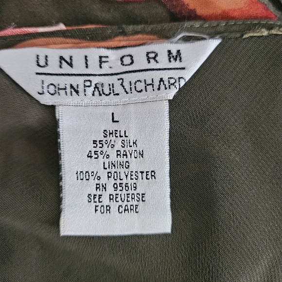 NWOT JohnPaulRichard green & orange floral silk blouse top Womens Large - Picture 2 of 6